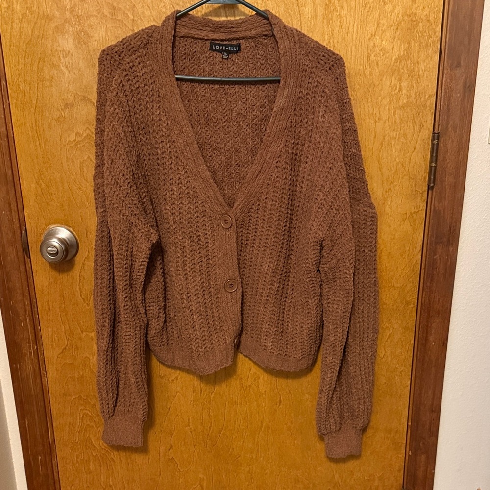 LOVE + LILLY Chocolate Brown V-Neck Button Cardigan Sweater